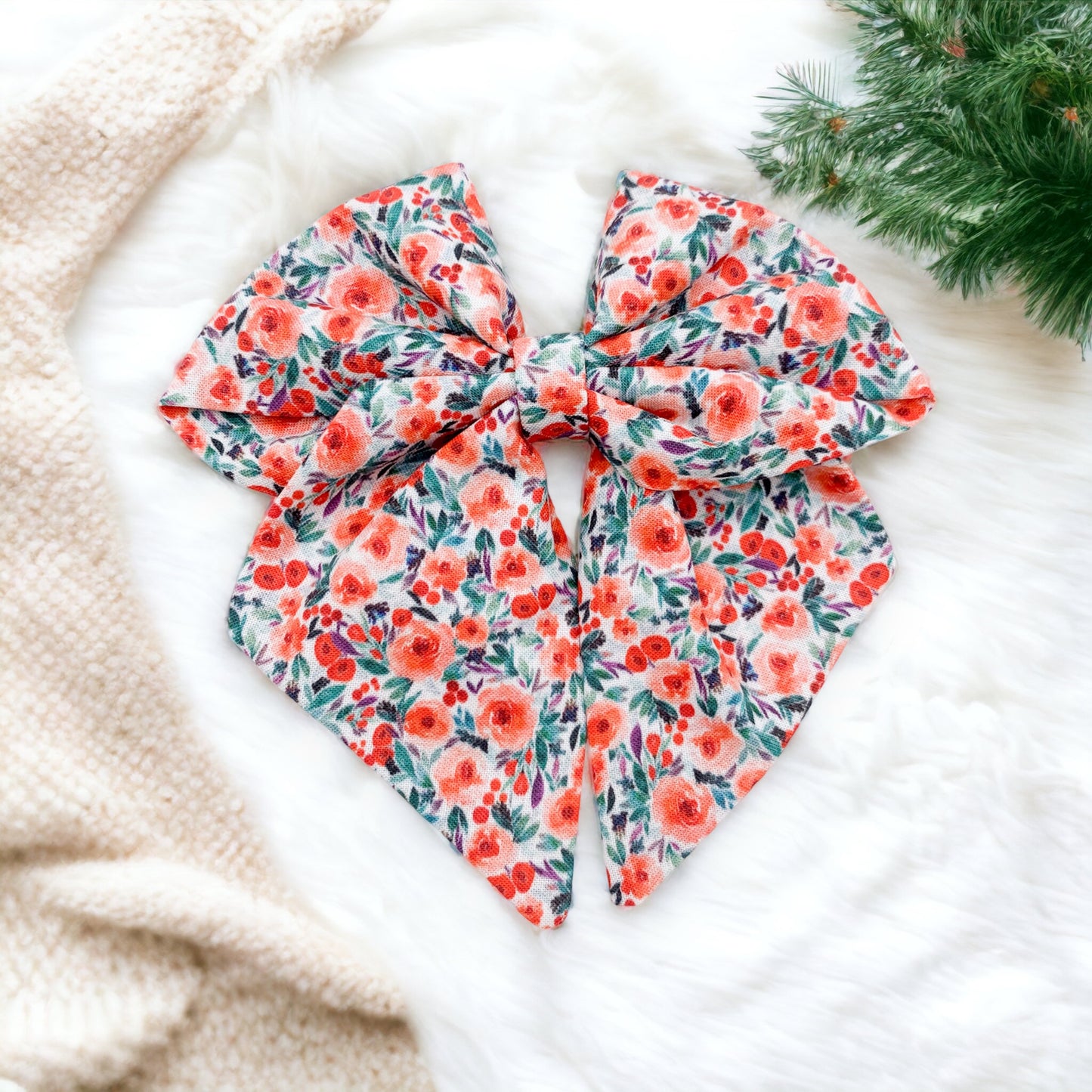 Winter berry floral sailor bow