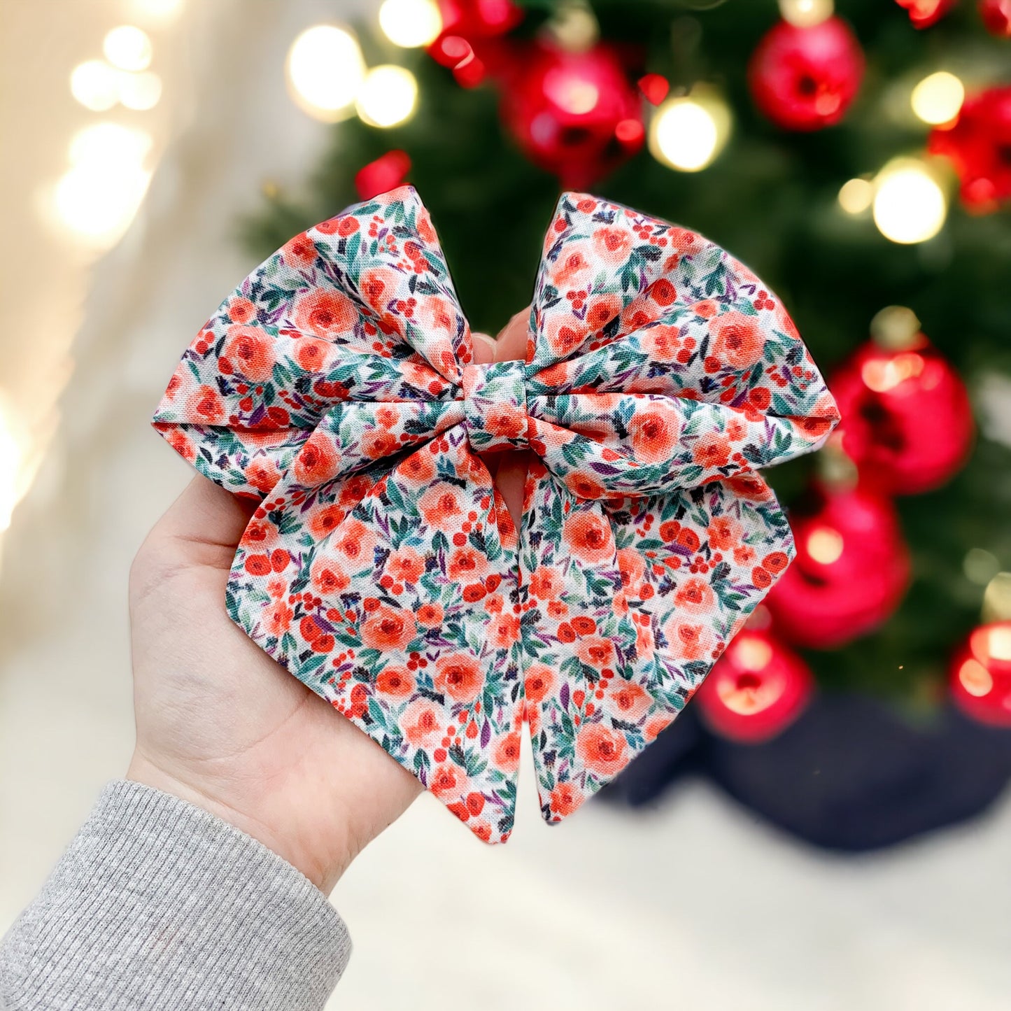 Winter berry floral sailor bow