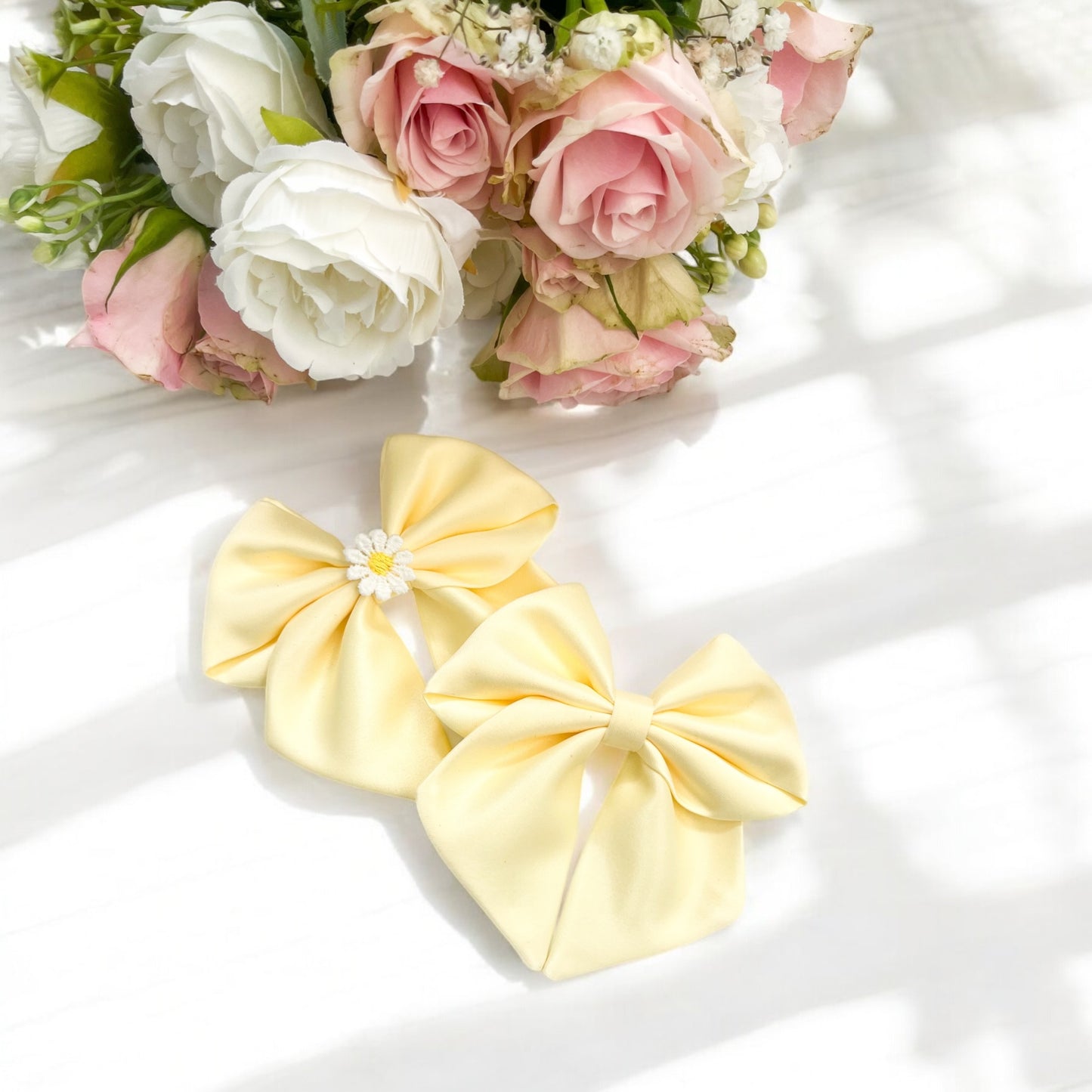 Baby yellow satin sailor bow