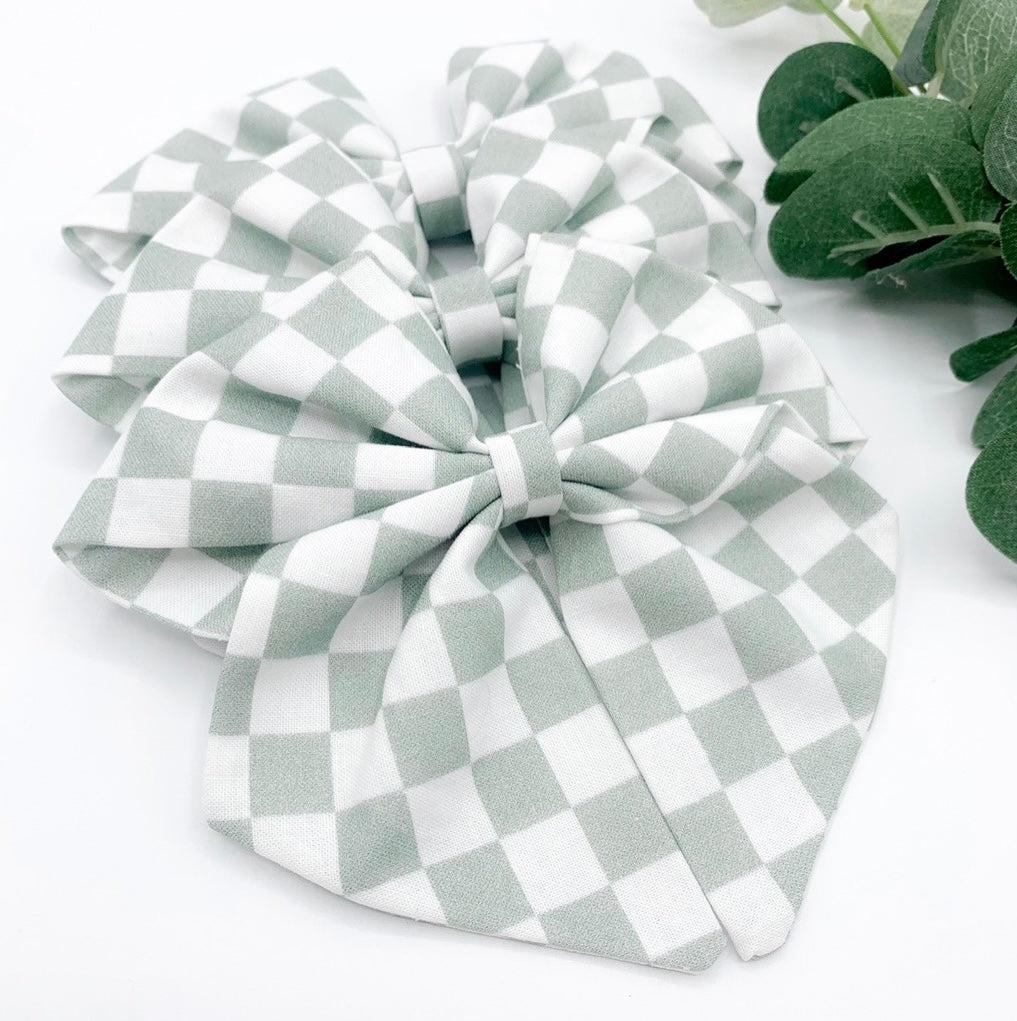 Sage Checkerboard sailor bow
