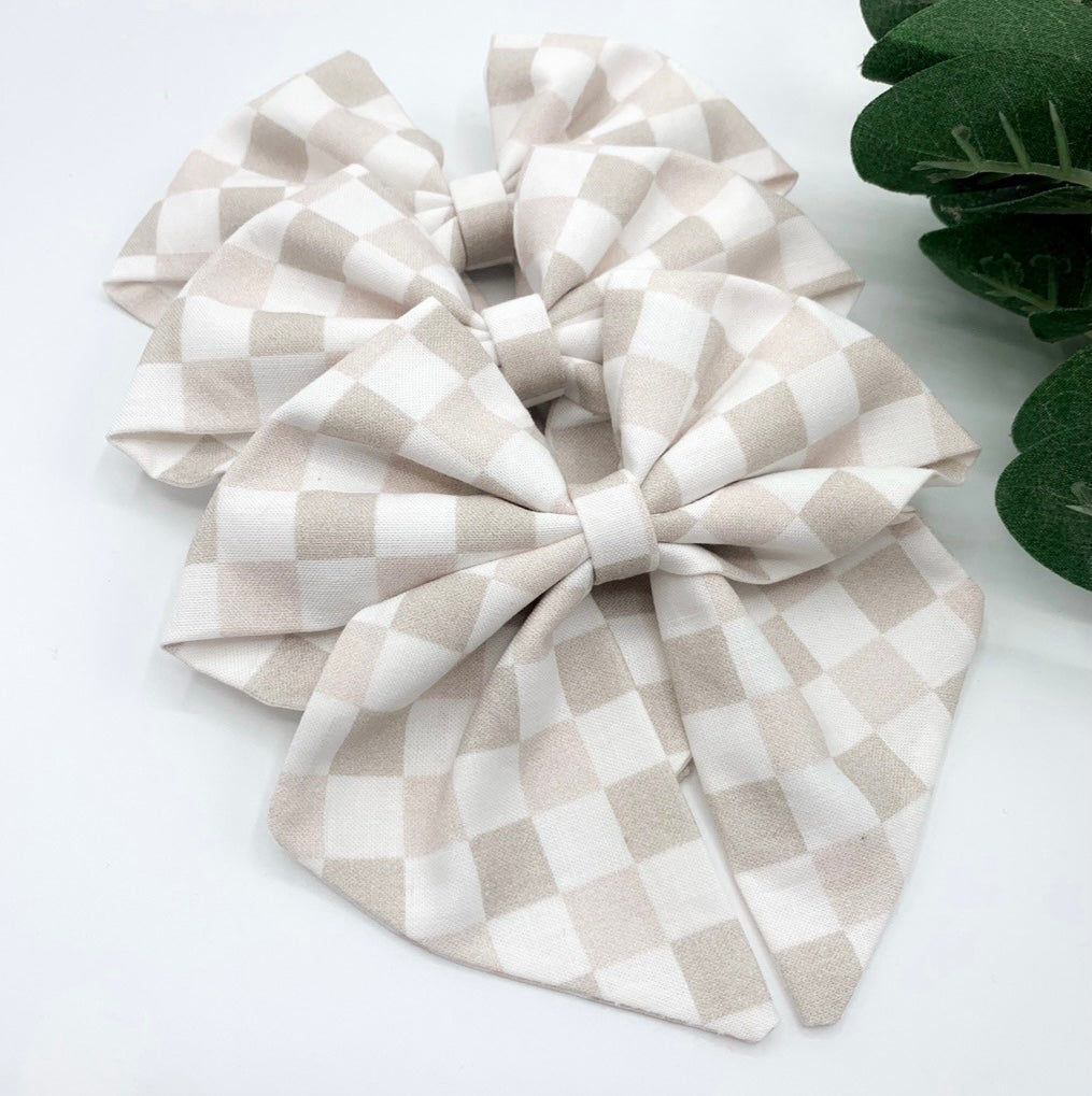 Beige Checkerboard Sailor Bow