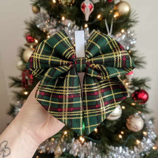 Green Tartan metallic sailor bow