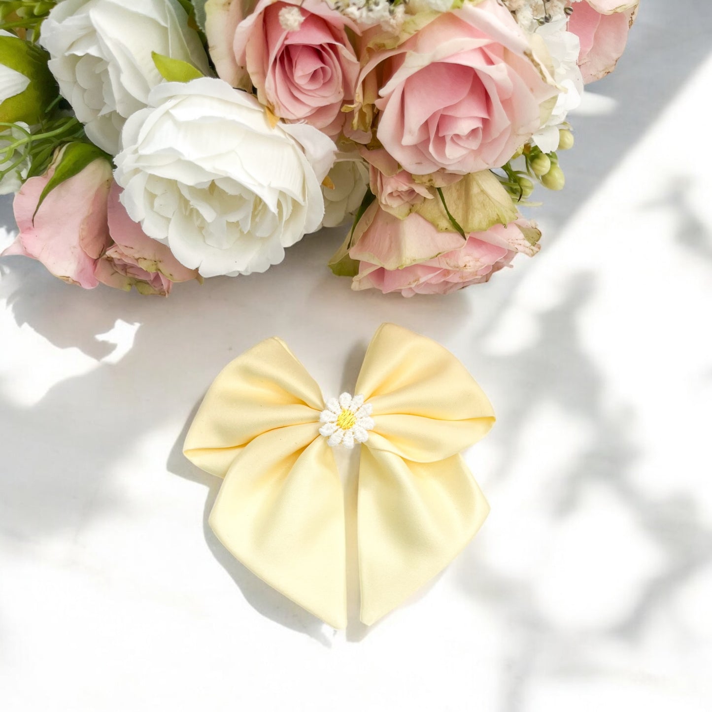 Baby yellow satin sailor bow